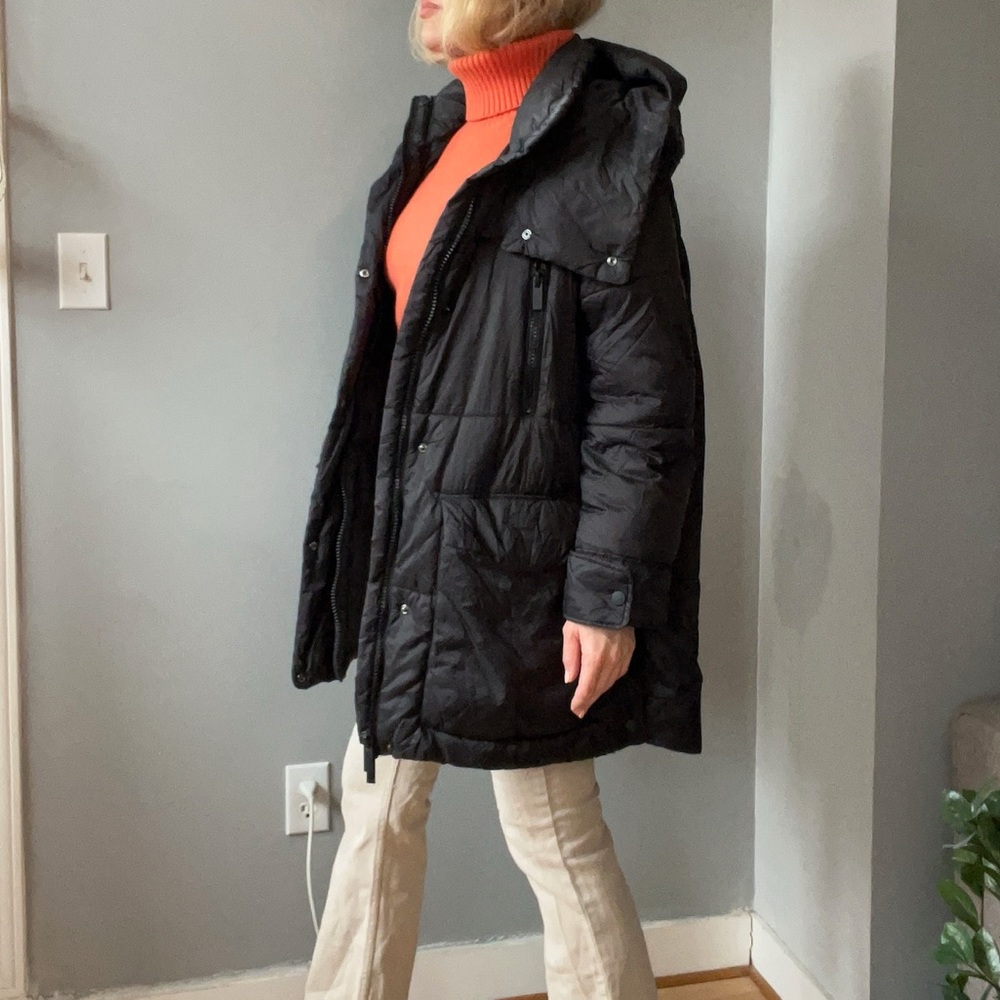 Lightweight Zara Black funnelneck oversized parka with hood